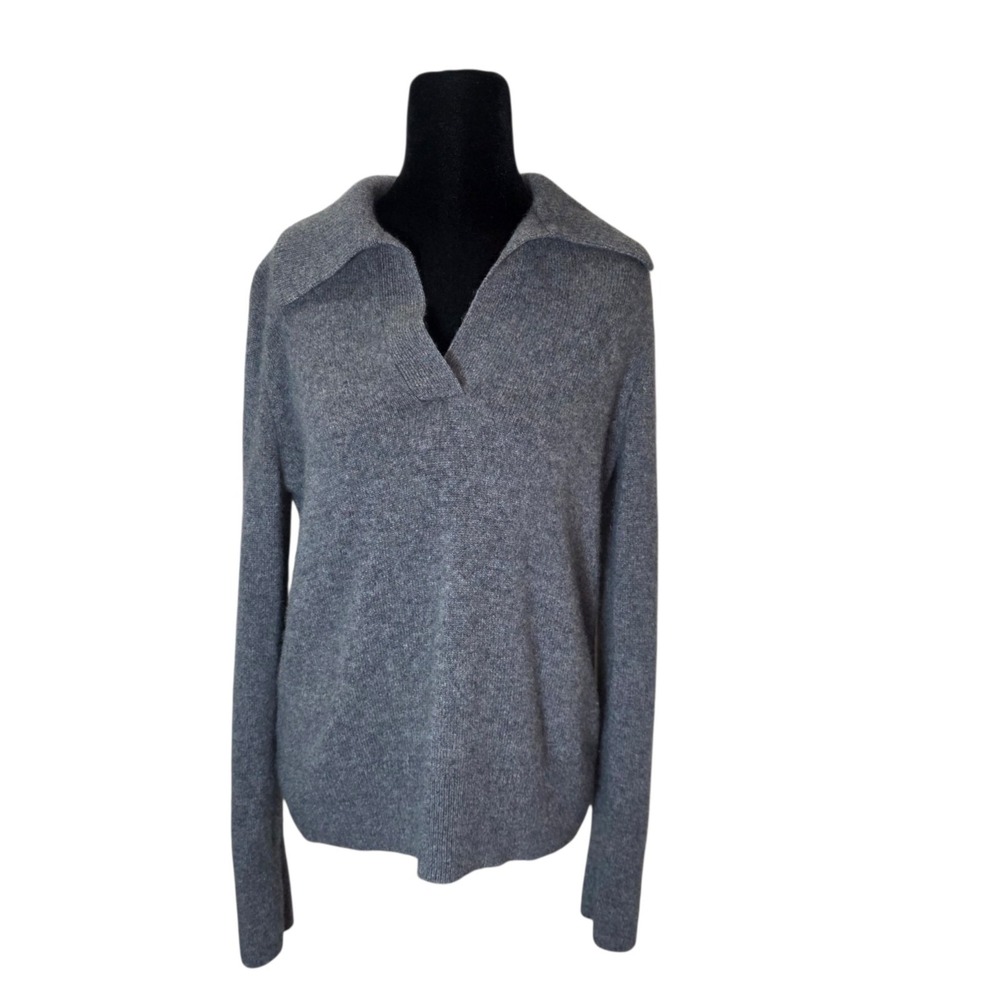 Banana Republic Womens S Gray Cashmere Johnny Collar Pullover Sweater
